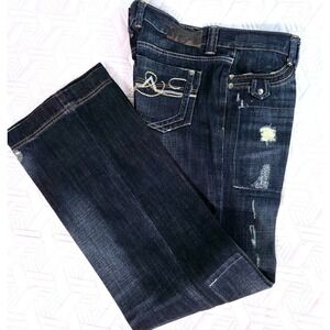 Southern Thread Distressed Jeans Y2K Men 32 Dark Straight‎ Leg Embroidered Good